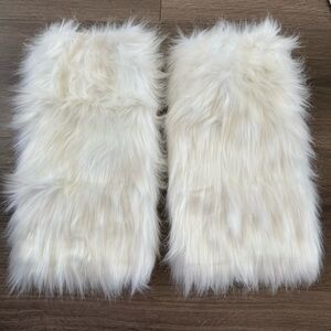 White faux fur leg warmers